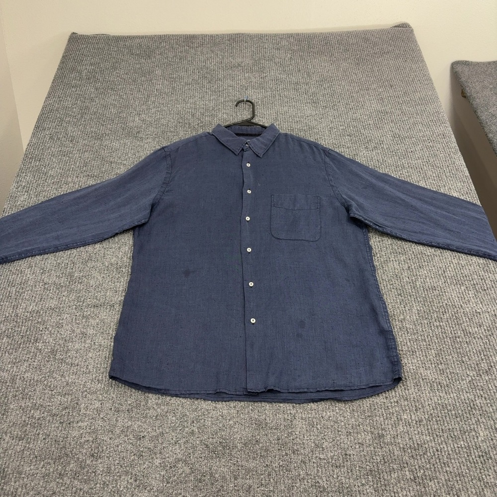 Europann Button Down Mens 4 Blue Linen Solid Long Sleeve Casual Coastal Style